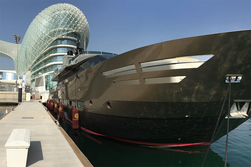 Burgundy Fendertex fenders on mega yacht