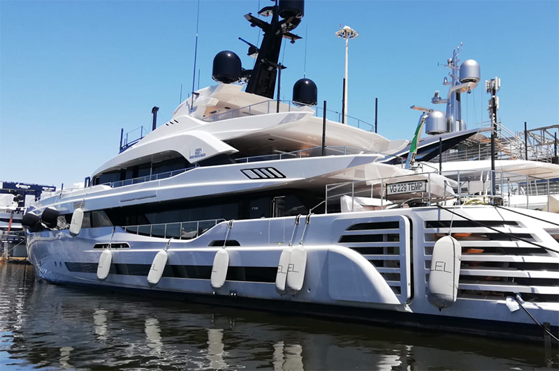 Grey Fendertex fenders on mega yacht