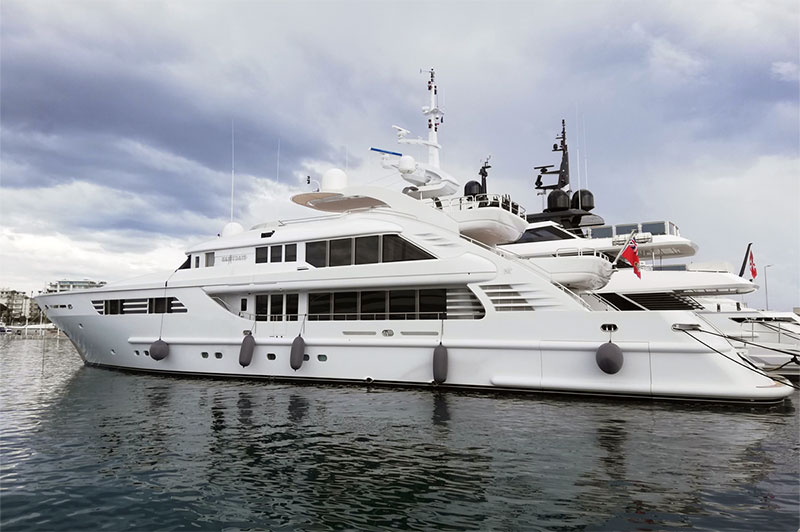 Gray Fendertex fenders on mega yacht