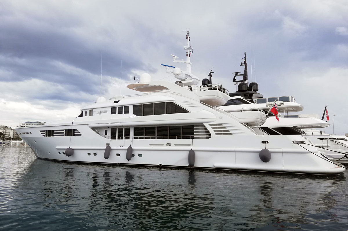 GrayFendertex fenders on mega yacht