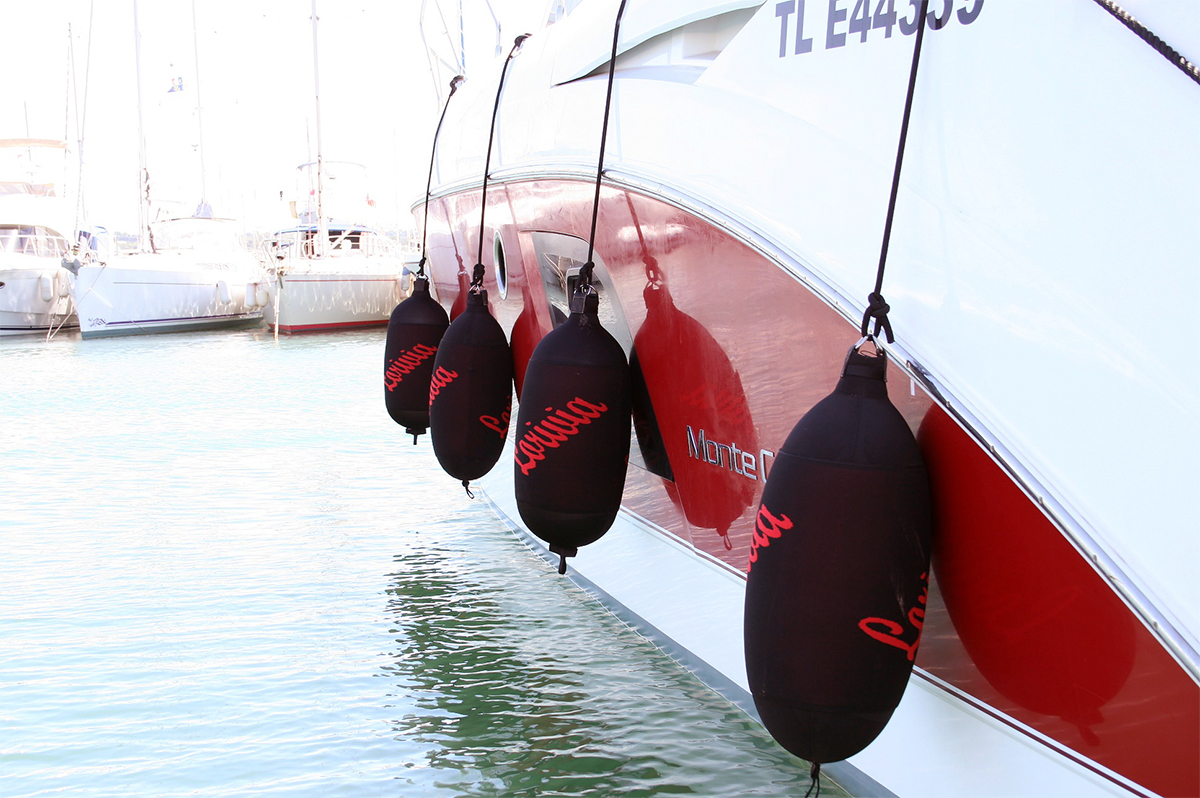 Custom Fendertex fenders on powerboat