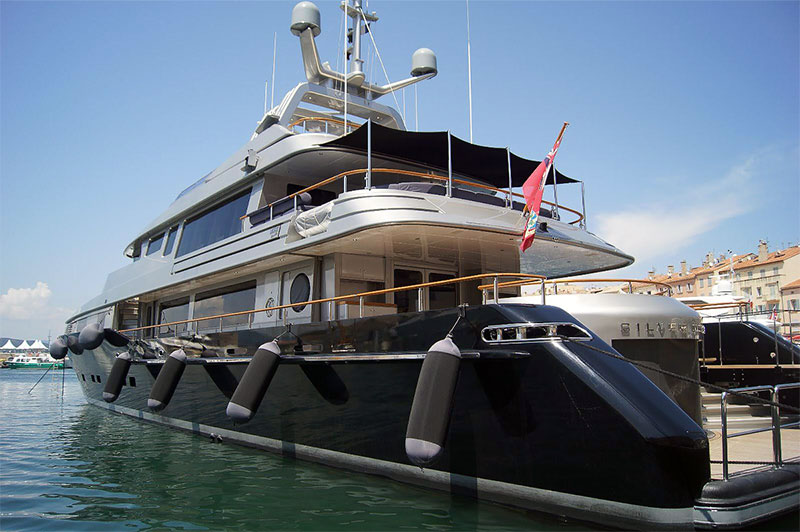 Gray and black Fendertex fenders on powerboat