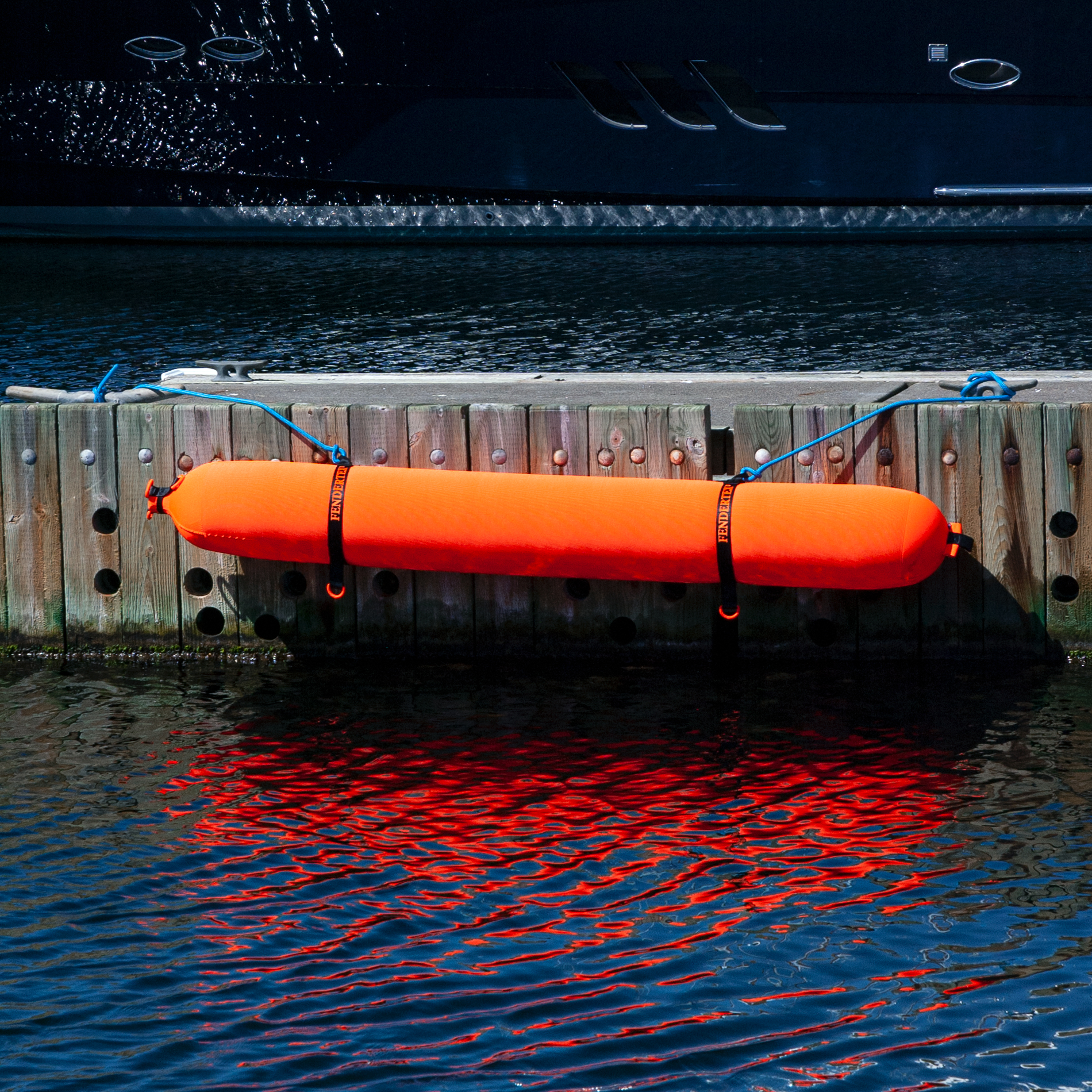 Orange Fendertex SoftDock on dock