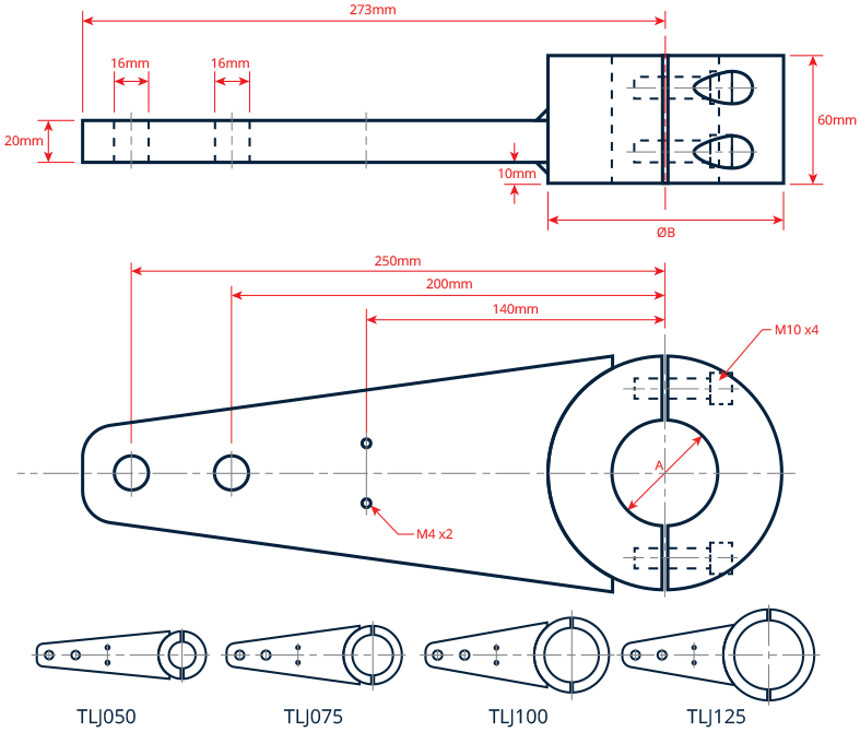 Standard Jefa Tiller Lever Dimensions